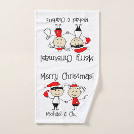  Kinderen en volwassen paren Kerstmis Handdoek