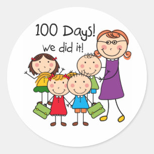 Kinderen en Vrouw leraar 100 dagen Ronde Sticker