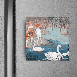 Kinderen en zwanen magneet