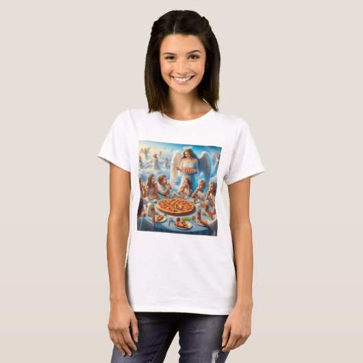 Kinderen eten IJs en pizza in Heaven Haiku T-shirt (Voorkant volledig)