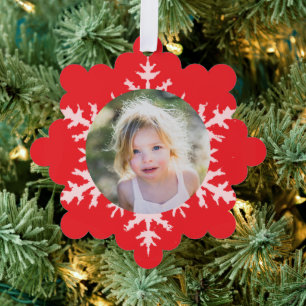 Kinderen Foto Aandenken Mooie Sneeuwvlok Rode Fees Ornament Kaart
