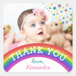 Kinderen Foto Verjaardag Bedankt Sticker Regenboog