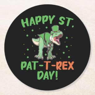 Kinderen Gelukkig St Pat Trex Dag Dino St Patricks Ronde Kartonnen Onderzetter
