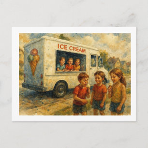 Kinderen genieten van ijscombitterauto,  briefkaart