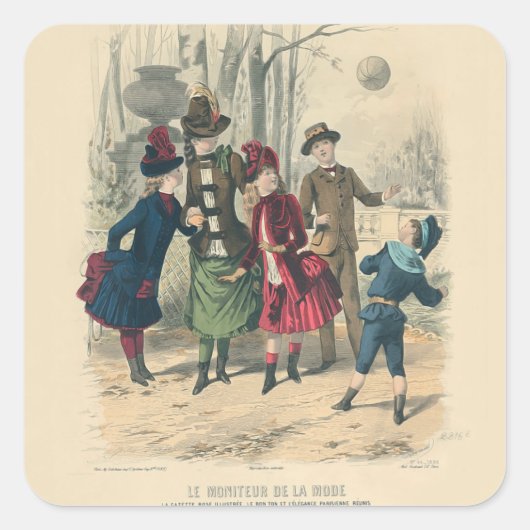 Kinderen Gezin Antiek Victoriaans Kind Vierkante Sticker (Voorkant)