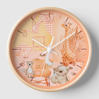 Kinderen Gingham, Teddybeer, Giraffe wandklok