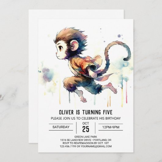 Kinderen grillige aap verjaardag kaart (Voorkant / Achterkant)