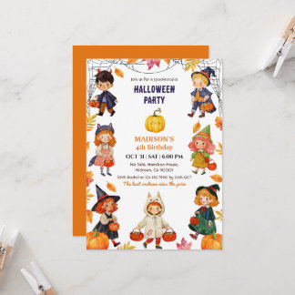 Kinderen Halloween 4de verjaardagsfeestje kostuum Kaart