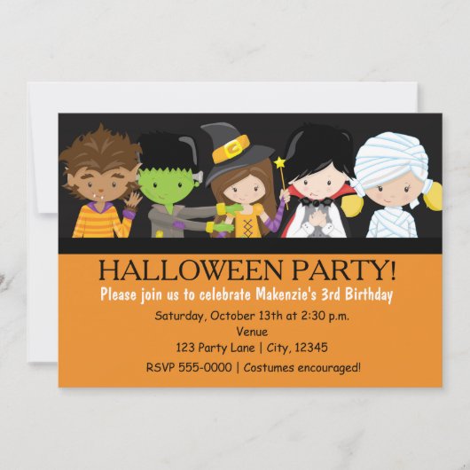 Kinderen Halloween Kostuum Verjaardagsfeest Uitnod Kaart (Voorkant)