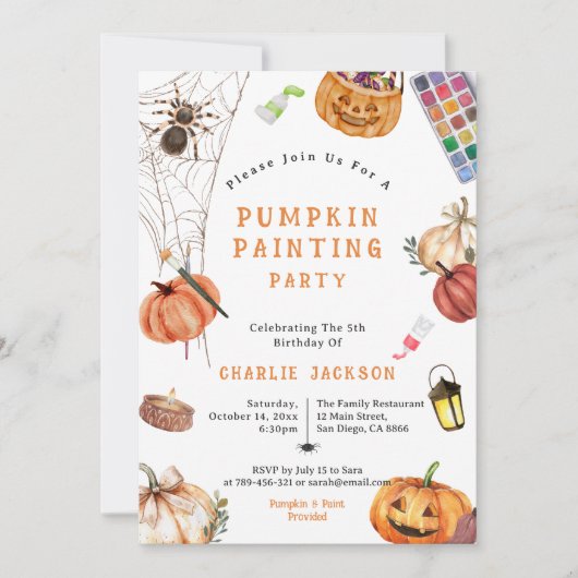 Kinderen Halloween Pompoen Schilderen Verjaardagsf Kaart (Voorkant)