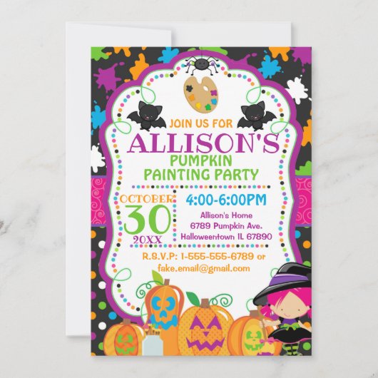 Kinderen Halloween Pumpkin Painting Party Kaart (Voorkant)