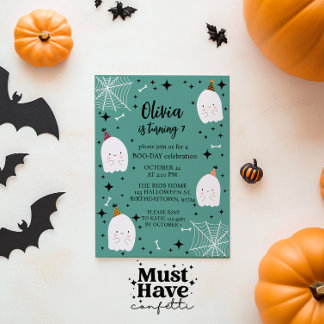 Kinderen Halloween Verjaardagsfeest Geesten Blauwg Kaart