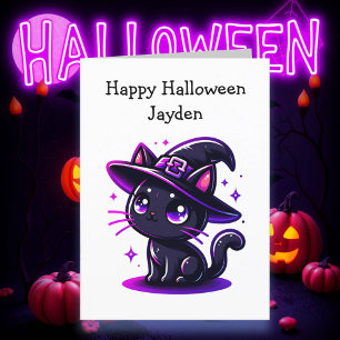 Kinderen Halloween Zwarte Kat Kleurplaat Kaart
