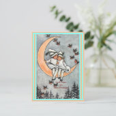 kinderen, halve maan, wintersneeuwvogels briefkaart (Staand voorkant)