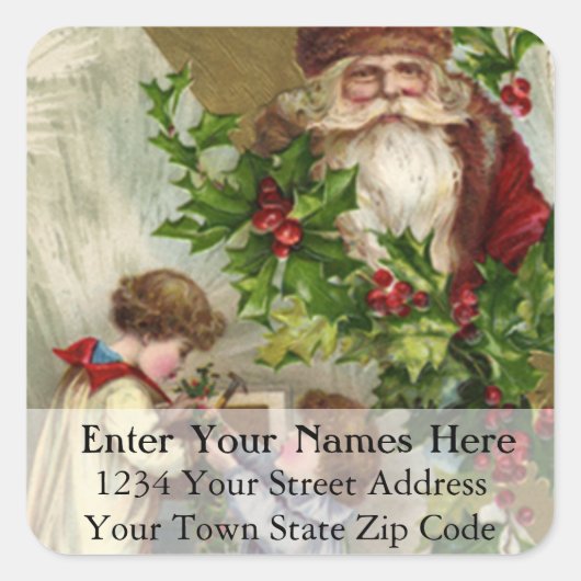 Kinderen Hanging Holly Kerstmis Adreslabel Vierkante Sticker (Voorkant)