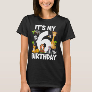 Kinderen Het is mijn 6e verjaardag dierentuin Oerw T-shirt