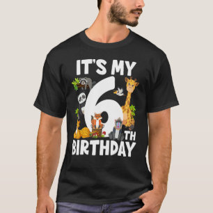Kinderen Het is mijn 6e verjaardag dierentuin Oerw T-shirt
