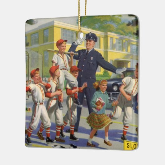 kinderen, honkbalspelers die de grenswacht overst keramisch ornament (Links)