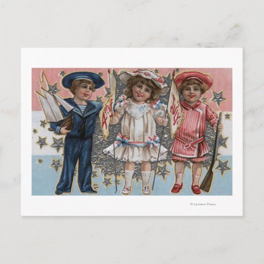 Kinderen in blauw, wit en roze briefkaart (Voorkant)