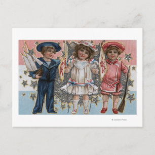 Kinderen in blauw, wit en roze briefkaart