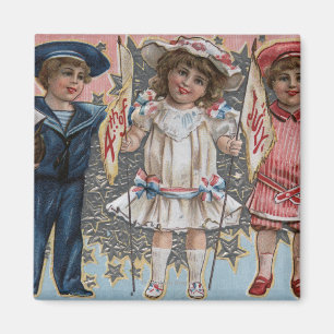 Kinderen in blauw, wit en roze magneet