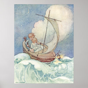 kinderen in Boat door Anne Anderson Poster