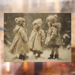 Kinderen in de winter raamsticker