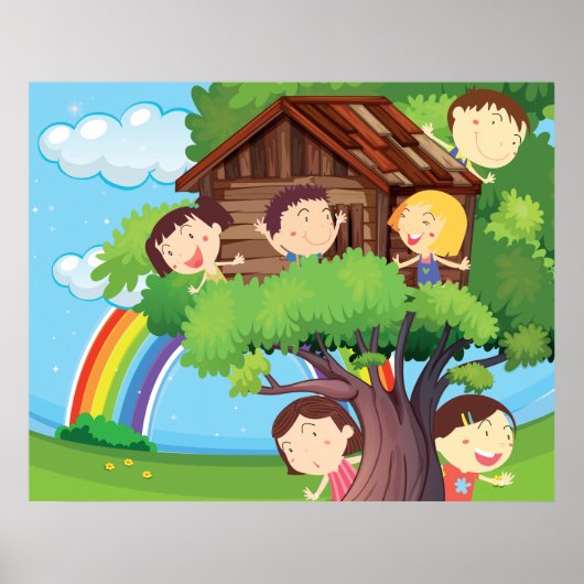 Kinderen in een Trehouse Poster (Voorkant)