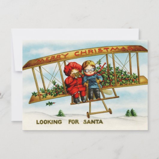 kinderen in een vliegtuig dat op zoek is naar de feestdagenkaart (Voorkant)