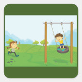 Kinderen in het park vierkante sticker (Voorkant)