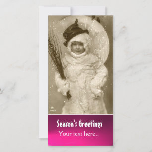 KINDEREN IN SNOWMAN-FOTOTEMPLATE FEESTDAGENKAART