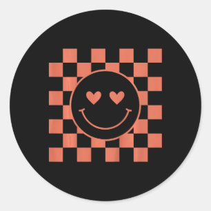 Kinderen Jeugd Geruite Retro Valentijn Glimlach Ge Ronde Sticker