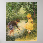 kinderen, jongens en meisjes die op Creek spelen Poster (Voorkant)