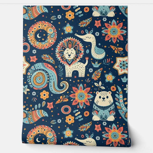 Kinderen kamer Animal Paisley Behang (Afrollen)