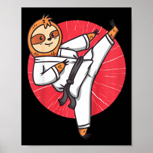 Kinderen Karate Luiaard Zwarte Band Grappige Vecht Poster