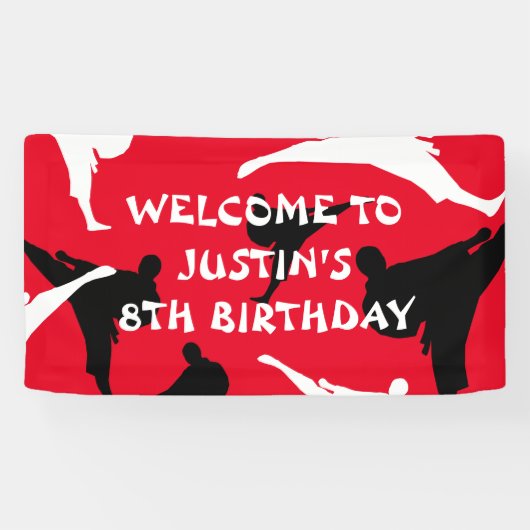Kinderen karate thema Verjaardagsfeestje welkomstb Spandoek (Horizontaal)