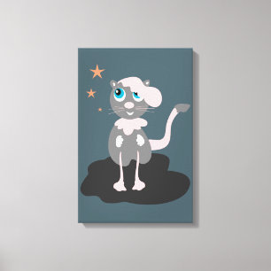 Kinderen Kat Illustratie Cute Cartoon Kitty Canvas Afdruk