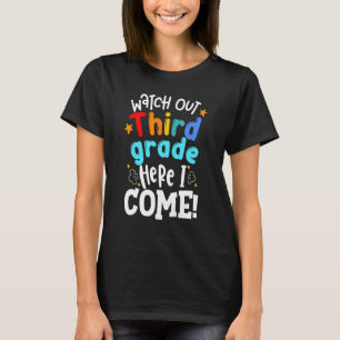 Kinderen kijken uit de derde klas hier ik kom jong t-shirt