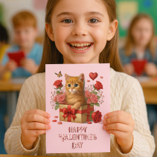 Kinderen klaslokaal Valentijnsdag Schattige Kitty Notitiekaartje