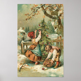 Kinderen krijgen kerstappels Poster