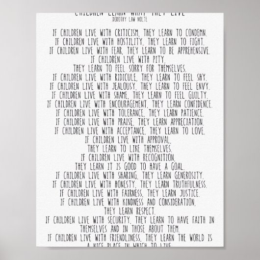 Kinderen leren wat ze leven #minimalisme poster (Voorkant)