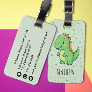 Kinderen Leuke Cartoon Dinosaur Groen Stippen Bagagelabel