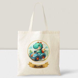 Kinderen Leuke Dino Bestuurt een Raceauto Tote Bag