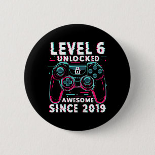 Kinderen Level 6 Ontgrendeld Videospel 6e Verjaard Ronde Button 5,7 Cm