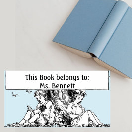 Kinderen Lezen onder een boomboekplaat Etiket