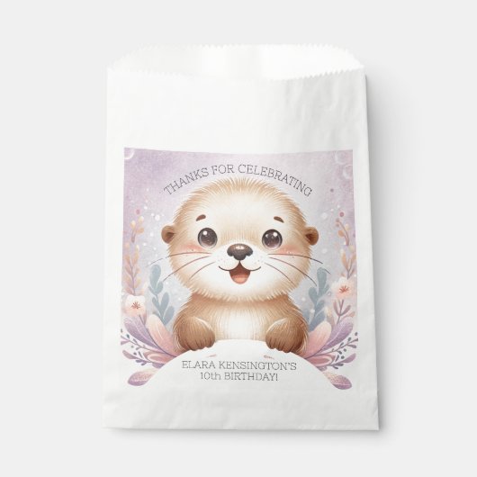 Kinderen Lila Zee Otter Leuk Verjaardagsfeest Bedankzakje (Voorkant)