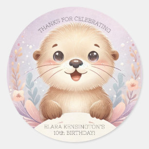 Kinderen Lila Zee Otter Leuk Verjaardagsfeest Ronde Sticker