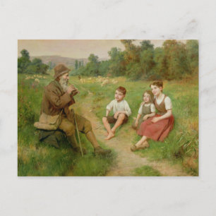 Kinderen luisteren naar een Shepherd die een Flute Briefkaart