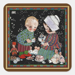  kinderen met een tijdelijke Tea Party Vierkante Sticker