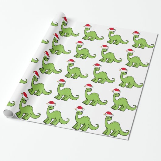Kinderen met groene kerst Dinosaur Santa Cadeaupapier (Uitgerold)